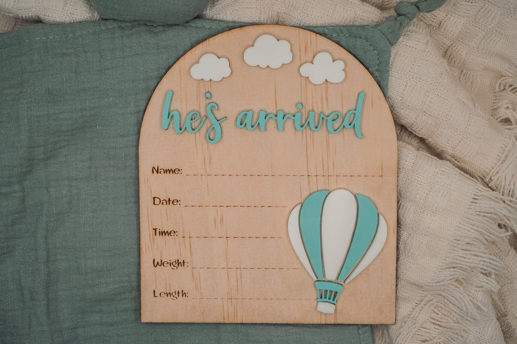 Heavenly Horizons Birth Announcement Plaque: He's Arrived Edition