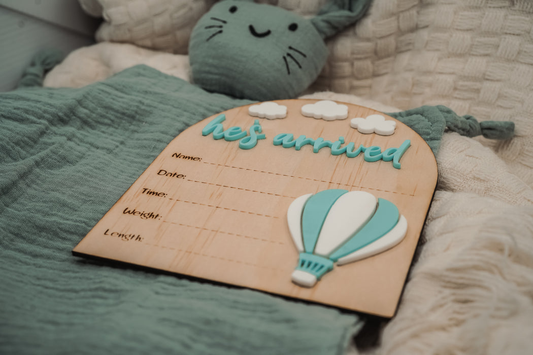 Heavenly Horizons Birth Announcement Plaque: He's Arrived Edition