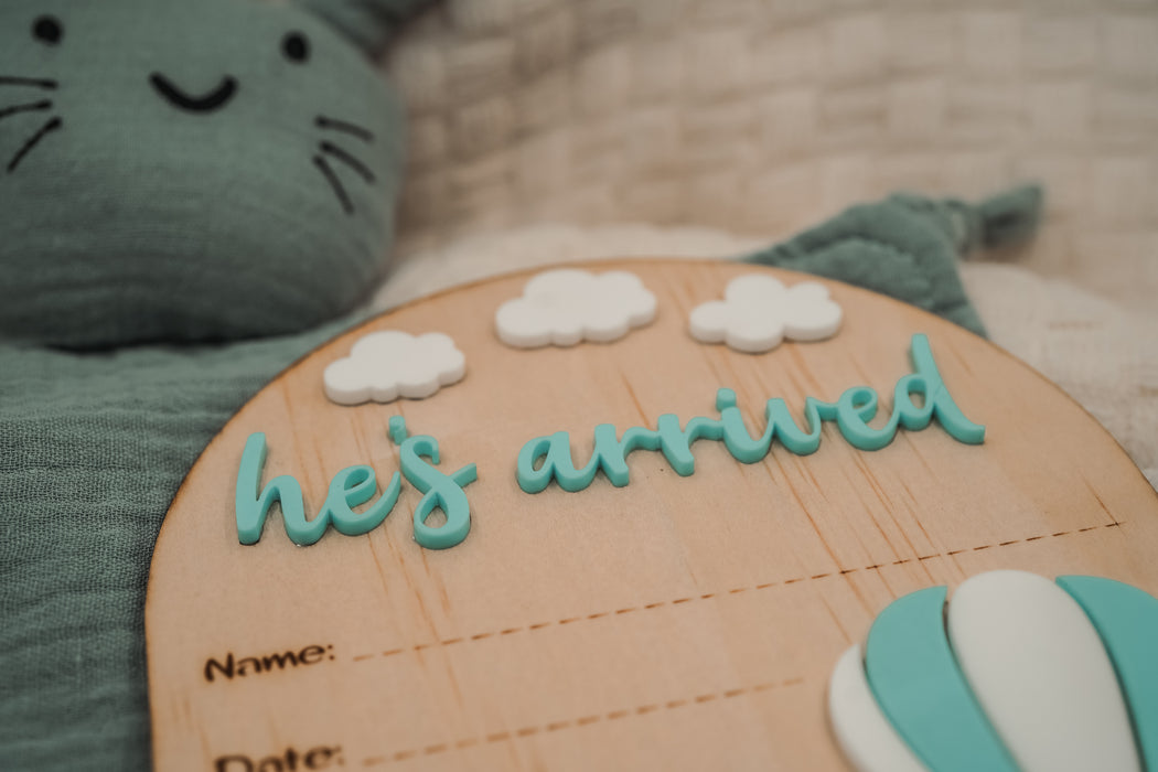 Heavenly Horizons Birth Announcement Plaque: He's Arrived Edition