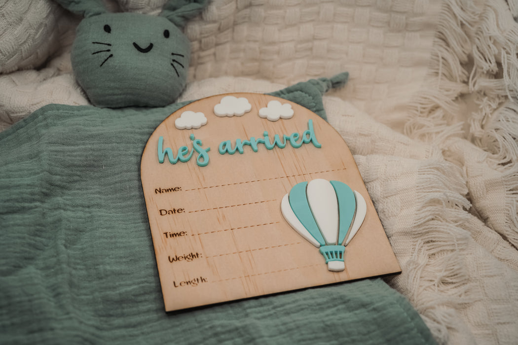 Heavenly Horizons Birth Announcement Plaque: He's Arrived Edition